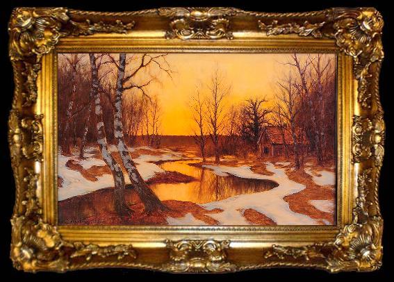 framed  Edward Rosenberg Solnedgang i vinterlandskap, ta009-2
